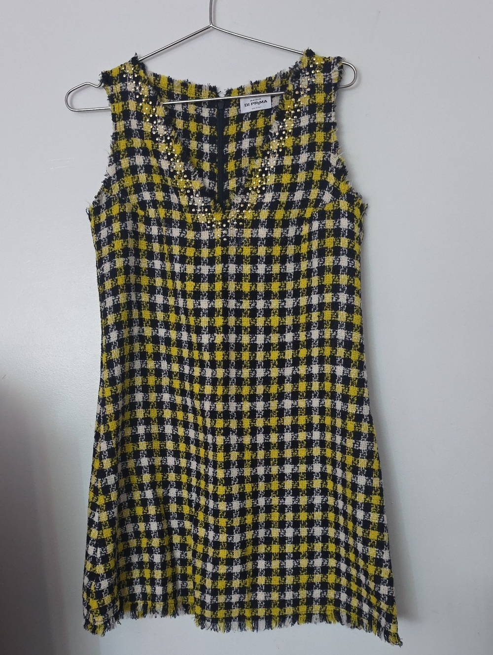 MAISON DI PRIMA Yellow & Black Check Tweed Sleeveless Dress